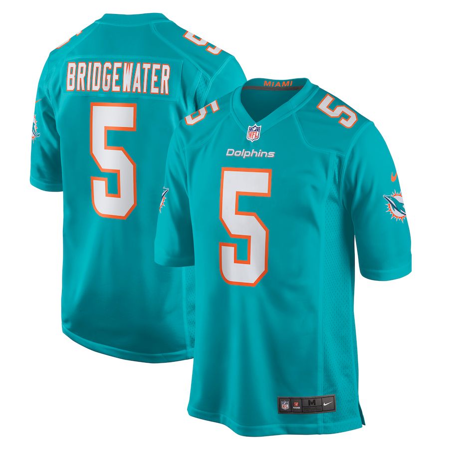 Men Miami Dolphins #5 Teddy Bridgewater Nike Aqua Game NFL Jersey